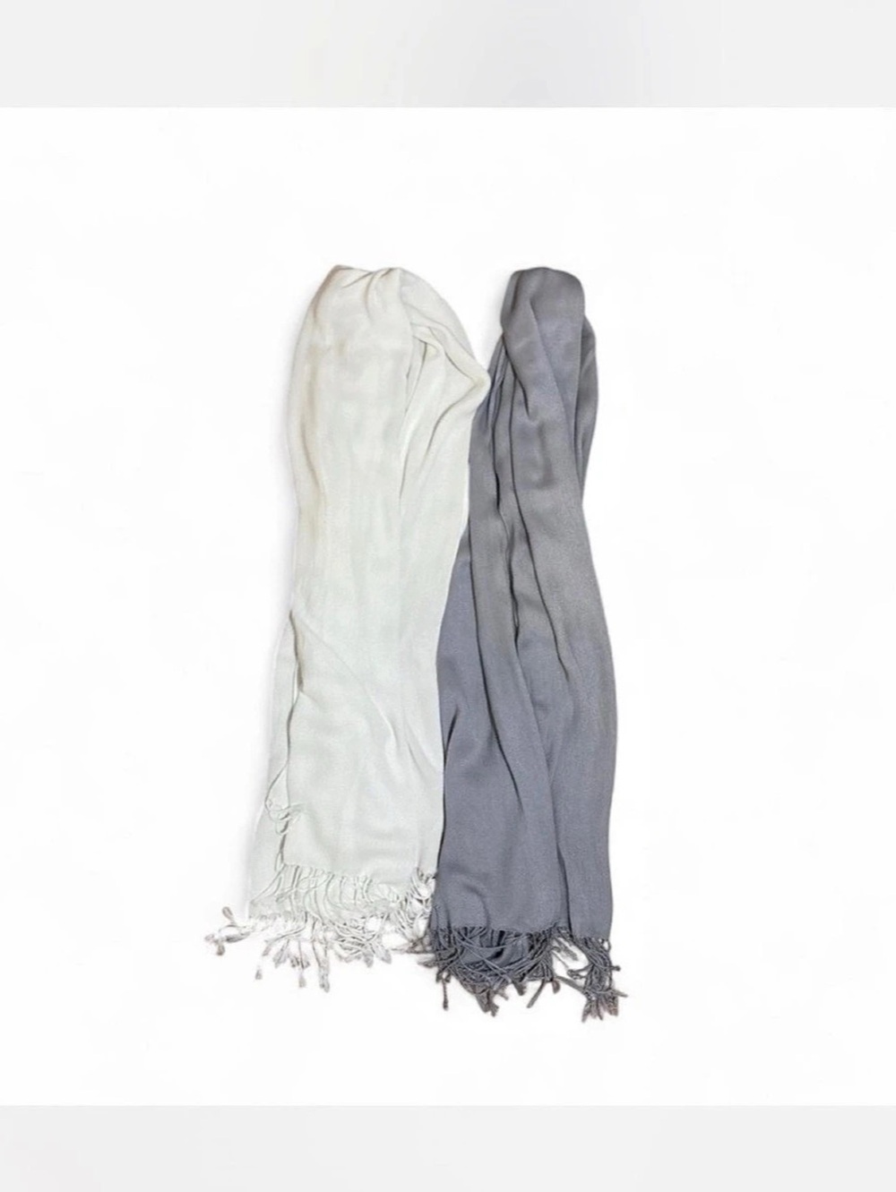 Gray & White Fringe Scarves Set Good Condition